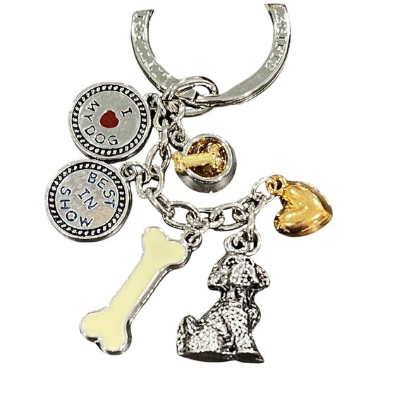 Bichon Frise Dog Keychain With Charms - Best In Show I ♥ My Dog Bone Heart & Pup - Picture 2 of 2